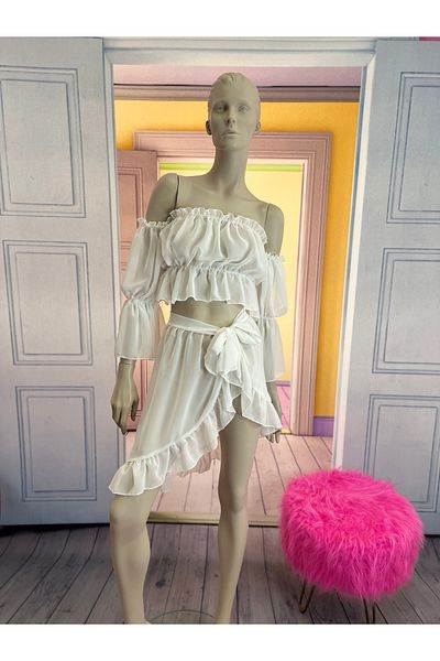 NA ADDESIGN Mini White Pareo Set, White Chiffon Beach Suit