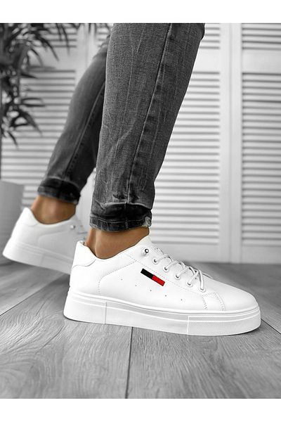 dehaine Men's casual sneakers, white with black laces, C18