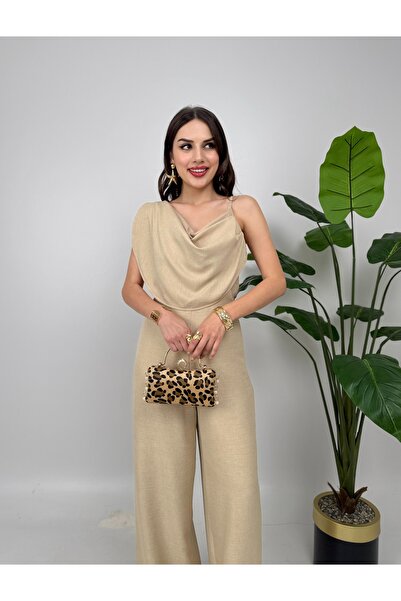 GİZONLY Kadın Sarı Tek Omuz Drapeli Şık Tulum