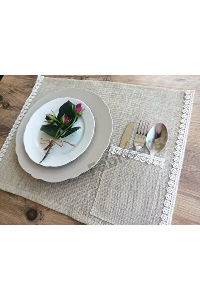 fabricorg Jute Decorative American Service with Pocket, Presentation Napkin, Plate Mat, Supla (45X35 cm) 4 Pieces