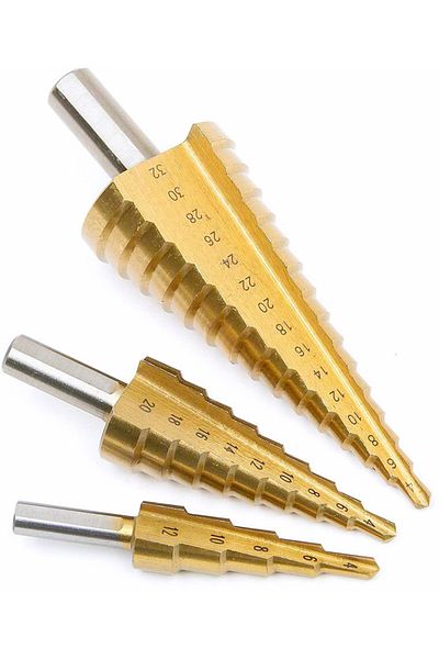 OEM Set of 3 HSS Titanium Step Drill Bits for Metal, 4-10mm 4-20mm 4-32mm