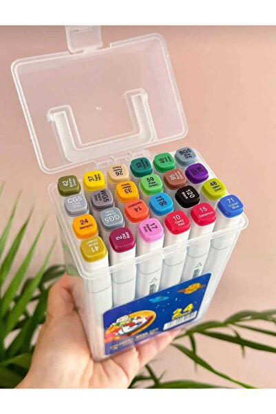 Vi Caro 24’lü Profesyonel Çift Taraflı Marker Boya Kalemi Seti 1. Kalite Keçe...