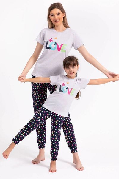 ROLY POLY 2797-g Gray Butterfly Patterned Pajama Set with Elastic Legs (Mother and Daughter Can Be Combined)