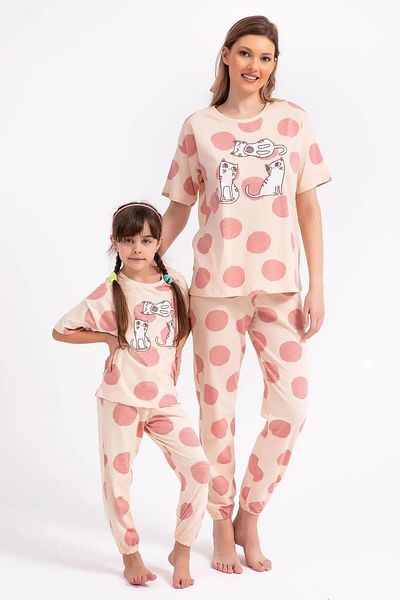 ROLY POLY 2790-g Cat Patterned Pajama Set with Elastic Legs (Mother and Daughter Can Be Combined)