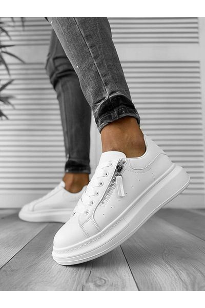 dehaine Men's casual sneakers with decorative zipper, white, K05