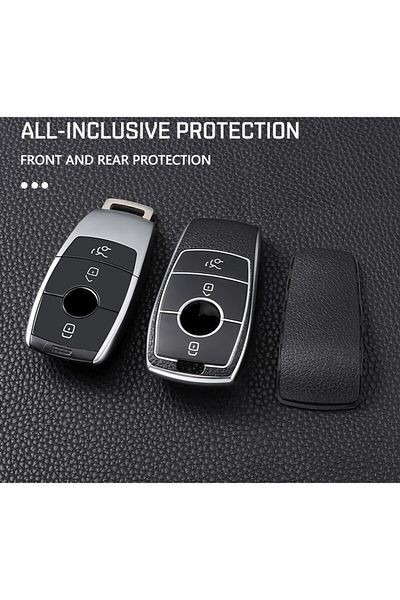 OEM Premium protective cover for Mercedes Benz car key, Elegance Luxury Cover Key, Grey leather inserts