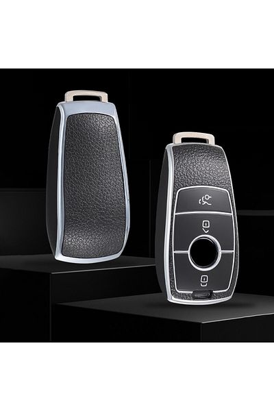 OEM Premium protective cover for Mercedes Benz car key, Elegance Luxury Cover Key, Grey leather inserts