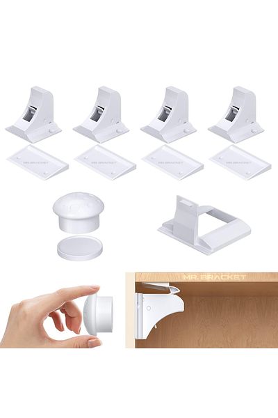 MR.BRACKET 4 Locks + 1 Key Hidden Magnetic Cabinet Drawer Lock - Adhesive Baby Safety Child Lock