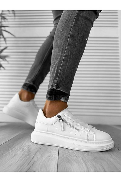 dehaine Men's casual sneakers with decorative zipper, white, K05