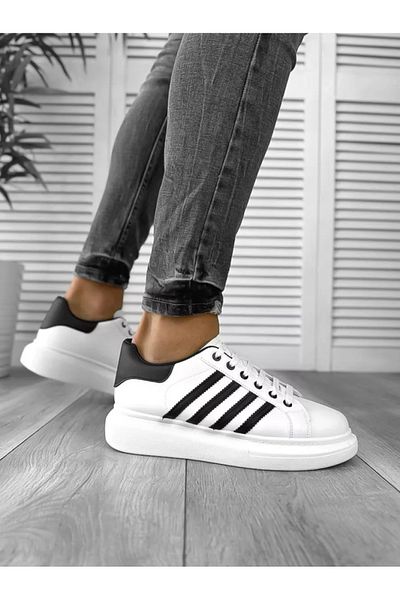 dehaine Men's casual sneakers, white with black stripes, 6622