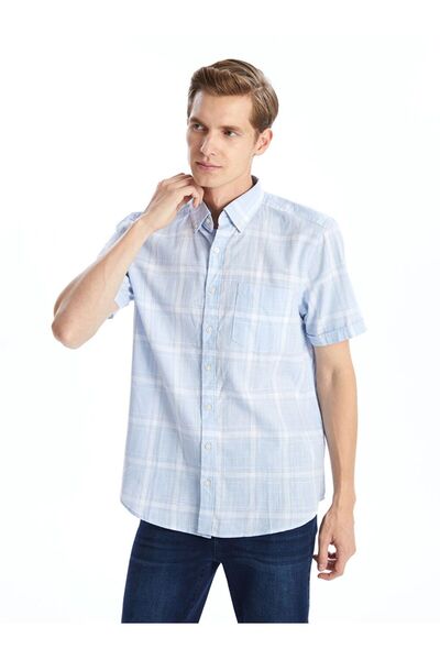 LC Waikiki Lcwaikiki Classic Blue Regular Fit Short Sleeve Plaid Poplin Men's...