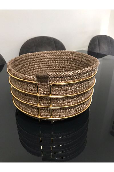 Farklıevim Round Bread Basket Stylish, Bread Basket Macrame-Gold Metal Stainless