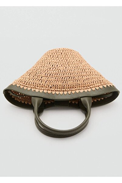 MANGO Woman Doğal lif küçük çift saplı çanta