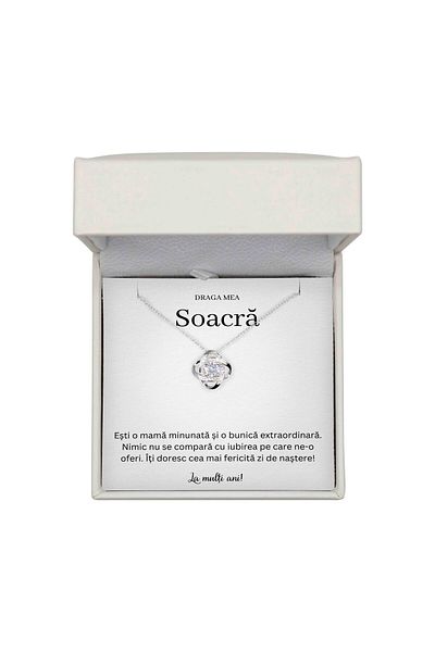 The Jewel Heart Colier Cadou pentru Soacră – Argint 925 Rodiat, Cu Mesaj și Cutie LED Elegantă