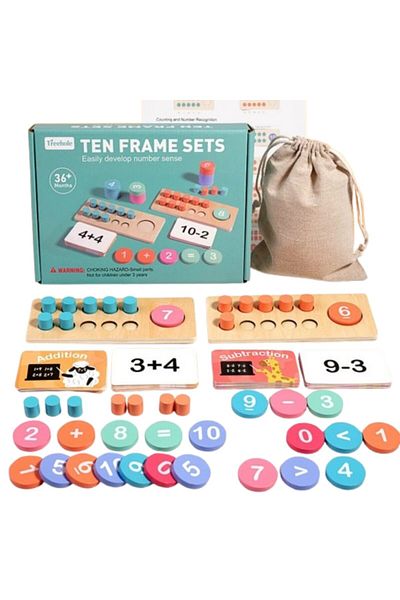 Picodino Joc educativ Montessori, Abac matematic din lemn, cu 10 coloane dezvoltare abilitati calcul