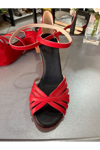 bitangosu New Model Salsa Baçata Latin Dances with 7 Bands 6cm Goblet Heels Dance and Ballroom Shoes Red
