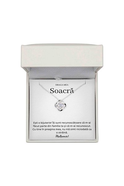 The Jewel Heart Colier Cu Mesaj Pentru Cea Mai Bună Soacră – Argint 925 Rodiat, Cutie Premium