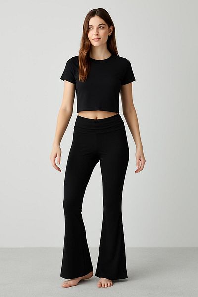Artış Spanish Leg Folded Waist Jersey Stretchy Viscose Flared Pants