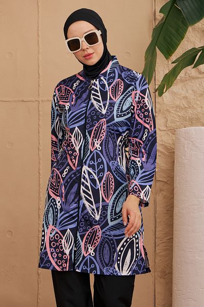 REMSA Parachute Fully Covered Hijab Swimsuit Patterned Woven 2224-667 Black01