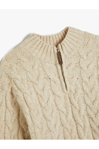 Koton Pulover cu mânecă lungă pentru băiat, cu jumătate de fermoar, cu detaliu împletit