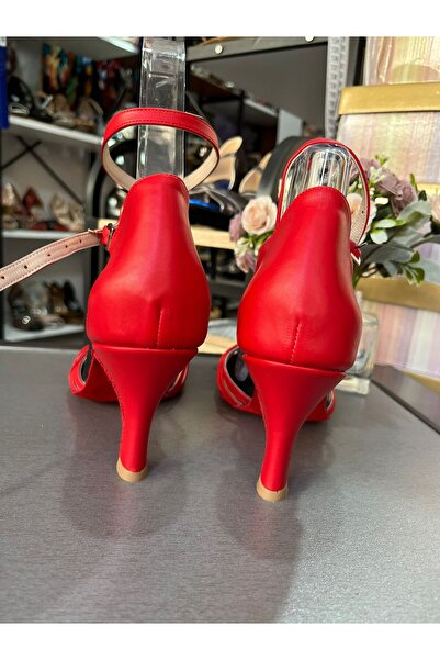 bitangosu 7 bantlı yeni model salsa baçata latin dansları 6 cm kadeh topuklu dans ve salon ayakkabısı kırmızı