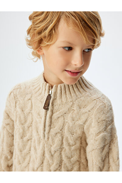 Koton Pulover cu mânecă lungă pentru băiat, cu jumătate de fermoar, cu detaliu împletit
