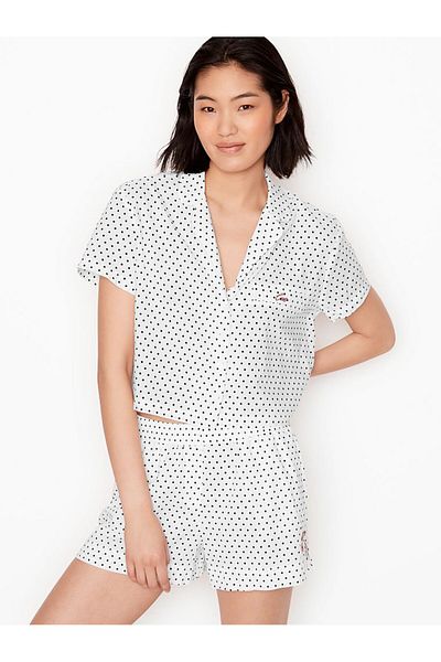Victoria's Secret Pijamale, Victoria's Secret, set pijama scurt din bumbac, buline albe și negre, mărimea M