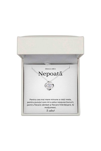 The Jewel Heart Colier Elegant pentru Nepoată – Argint 925 Rodiat, Cadou Cu Mesaj și Cutie Cu LED
