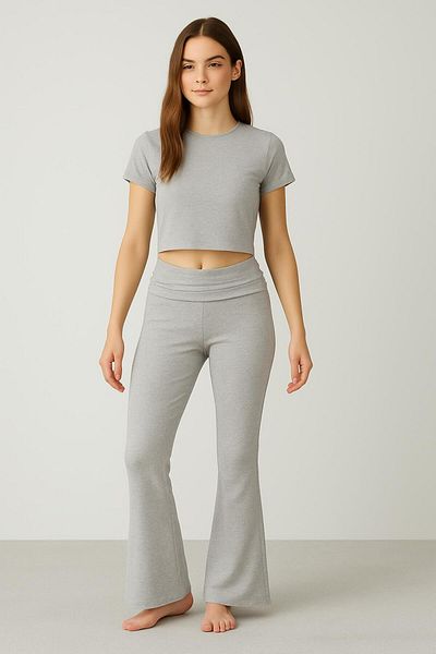 Artış Spanish Leg Folded Waist Jersey Stretchy Viscose Flared Pants
