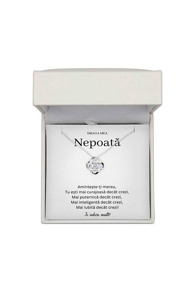 The Jewel Heart Colier Cadou pentru Nepoată – Argint 925 Rodiat, Cu Mesaj și Cutie LED Premium
