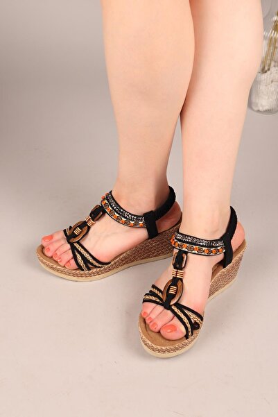 Birikon MERNO Ethnic Wedge Heeled Παπούτσια ΜΑΥΡΟ