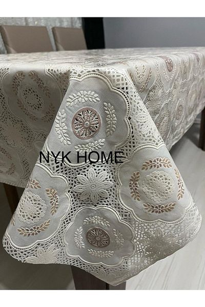 NYK HOME Straw Pattern Luxury Pvc Wipeable Tablecloth All Colors and Sizes Cream Brown Color