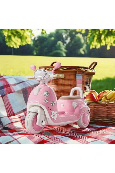 Picodino Electric Scooter for Children with Teddy Bear Theme, Music and Lights, 2-5 Years, Pink