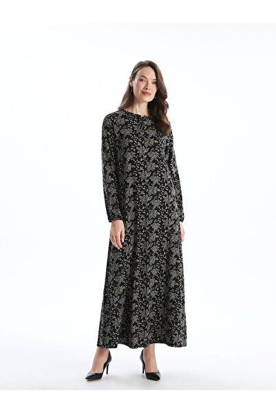 LC Waikiki Lcw Grace Black Tie-Neck Floral Dress