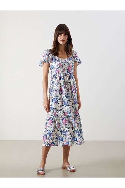 LC Waikiki Lcw Comfort Mixed U-Neck Floral Dress S5M946Z8Nvy25