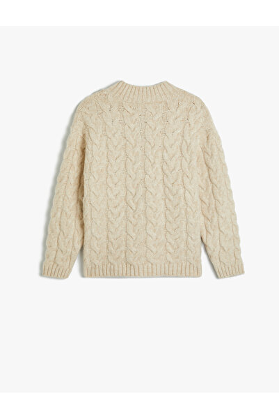 Koton Pulover cu mânecă lungă pentru băiat, cu jumătate de fermoar, cu detaliu împletit