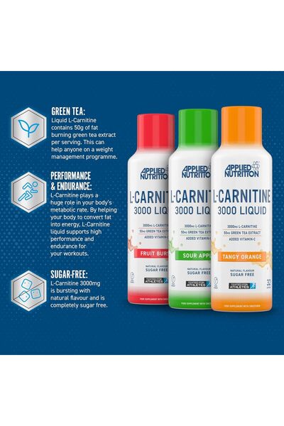 applied nutrition L-Carnitine Liquid 3000mg, 480 ml (Pack of 1) - Sour Apple