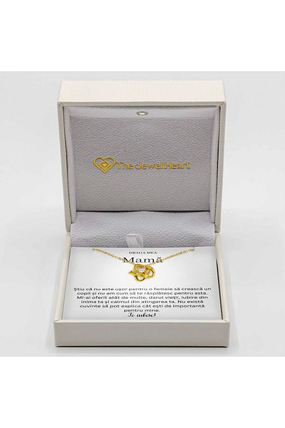 The Jewel Heart Colier Cadou pentru Mama – Argint 925 Placat cu Aur 14K, Cu Mesaj și Cutie LED