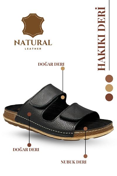 sermoda Ανδρικές παντόφλες Double Velcro Γνήσιο Δέρμα Παντόφλες από φυσικό δέρμα C Μαύρο