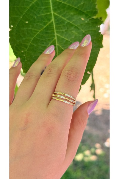 Moonjy خاتم "Trinity Spark" قابل للتعديل من حجر الزركون الذهبي الصلب