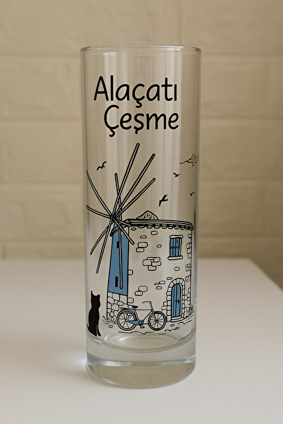 Çeşme Home Alaçatı Çeşme Urla Patterned Glass Cup 13-14 cm Rakı Glass Soft Drink Glass Colorful Printed