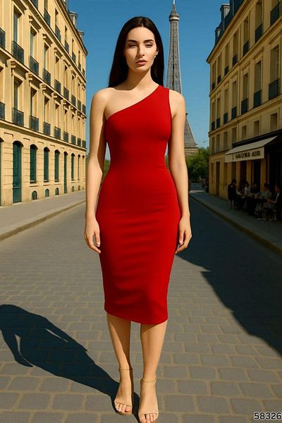 Modafeminen One Shoulder Design Sandy Fabric Dress Red 583260