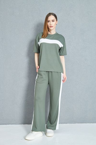 let s shine Women's Front Stripe Detailed Modal Fabric Short Sleeve Tracksuit Set