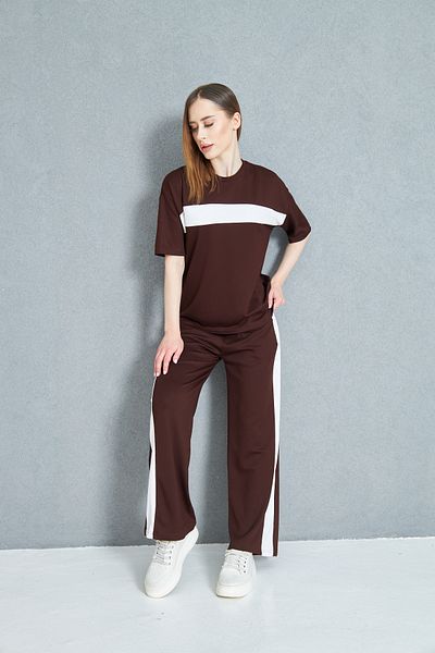let s shine Women's Front Stripe Detailed Modal Fabric Short Sleeve Tracksuit Set