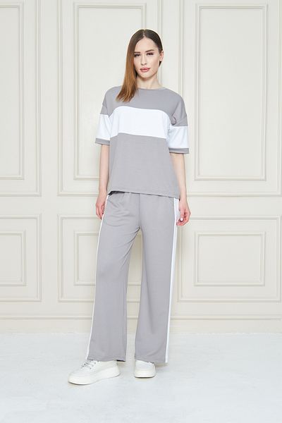 let s shine Women's Front and Sleeve Stripe Detailed Modal Fabric Short Sleeve Tracksuit Set