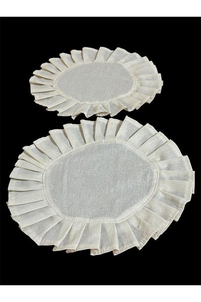 happyteks boutique Βολάν Λινό Αμερικάνικο Στρογγυλό Σερβίτσιο 2 τεμαχίων