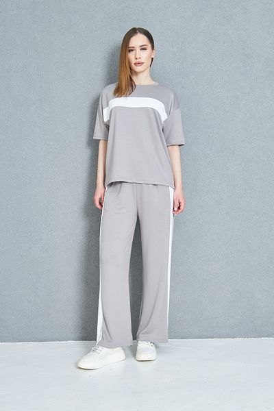 let s shine Women's Front Stripe Detailed Modal Fabric Short Sleeve Tracksuit Set