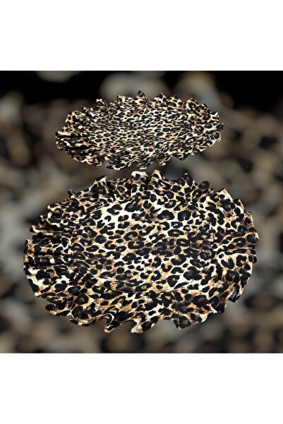 happyteks boutique Fırfırlı Keten Amerikan Servisi Yuvarlak supla 2 li leopar