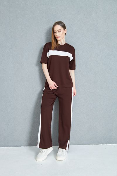 let s shine Women's Front Stripe Detailed Modal Fabric Short Sleeve Tracksuit Set
