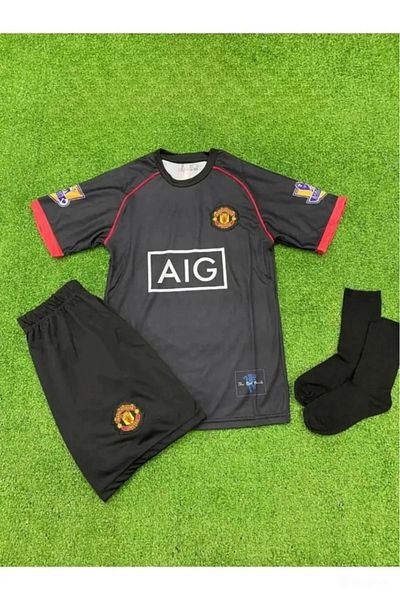 After Party Ronaldo negru sezon 2008 Copii Partea de jos Partea de sus Tricou Echipa Șosete Brățară cadou (negru) AG